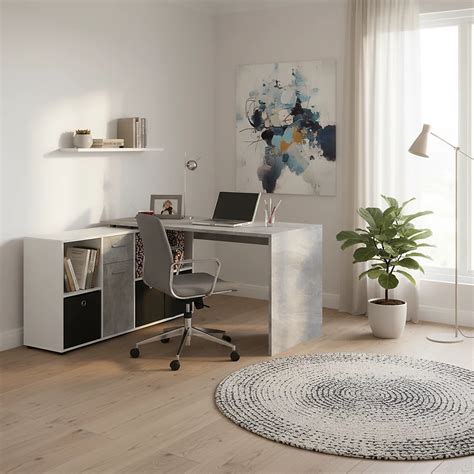 Luna White and Concrete Grey Flexi Corner Office Desk