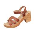 Bkhluea Women Braided Strap Block Heel Sandals Comfortable Footwear For ...