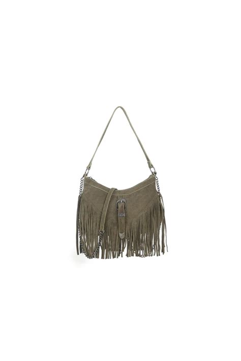 Olive Faux Suede Fringe Handbag - Aftershock London