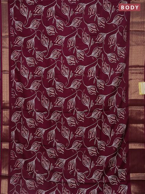 Semi dola saree wine shade with allover prints and zari woven border ...