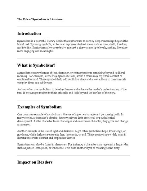 ENG 101: The Role of Symbolism in Literature and Its Impact - Studocu