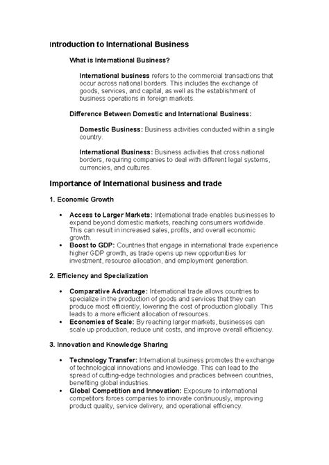 Handout 1: Introduction to International Business Overview - Studocu
