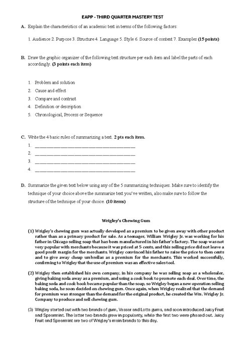 EAPP 3RD QTR MASTERY TEST: Academic Text Characteristics ...