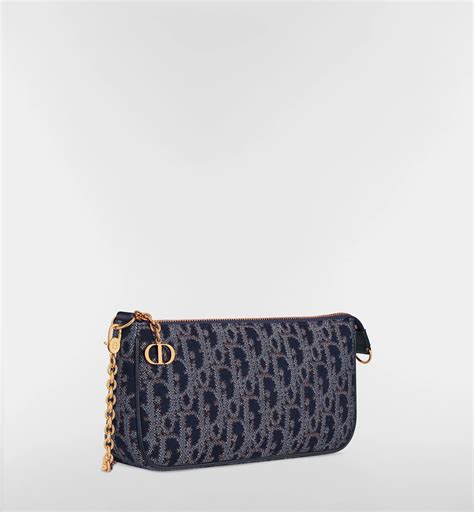 Pochette con catena 30 Montaigne Denim Dior Oblique blu e marrone ...