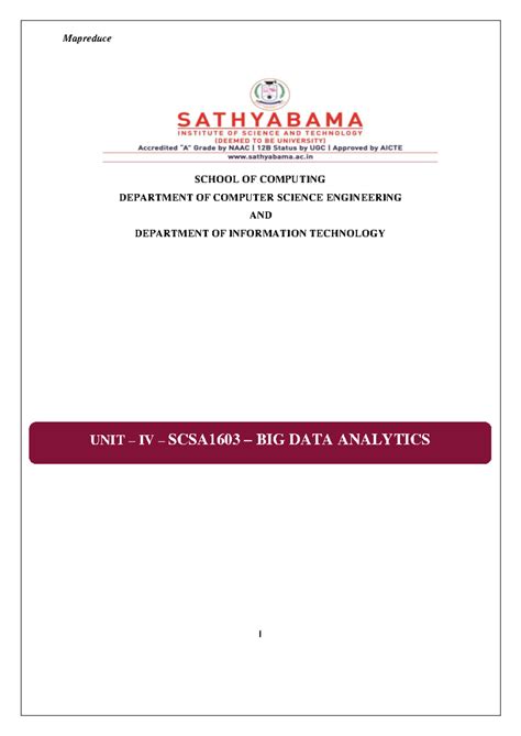 BDA SCSA1603 Unit IV: MapReduce and Hadoop Overview - Studocu