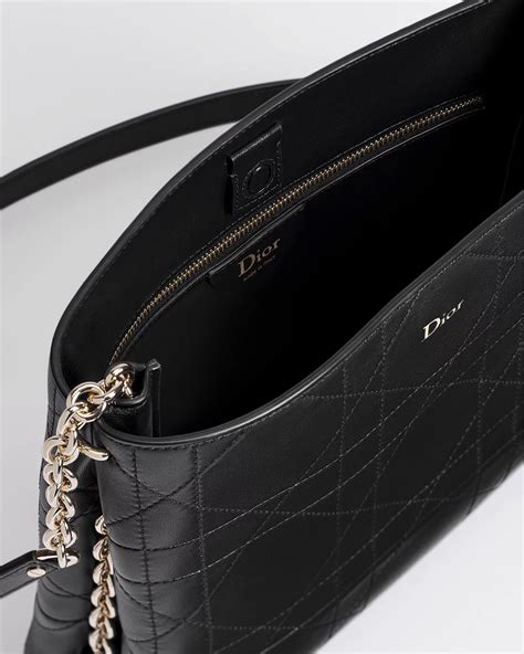 Dior Trianon Bag with Chain Black Flat Macrocannage Lambskin | DIOR IN