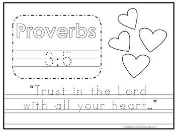Bible Verse Proverbs 3:5 Tracing Worksheet. Preschool-KDG. Bible ...