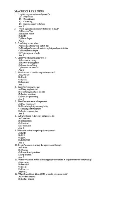 MCQ's on Machine Learning & Computer Networks - QUIZ - Studocu