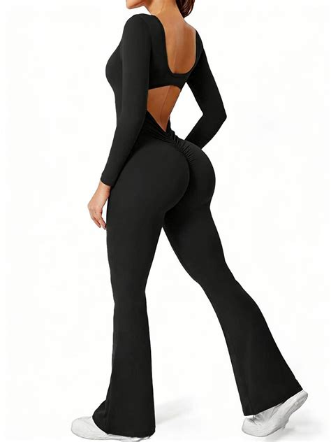 Women's Backless Hollow Out High Waist Leggings, Plain Design, Long ...