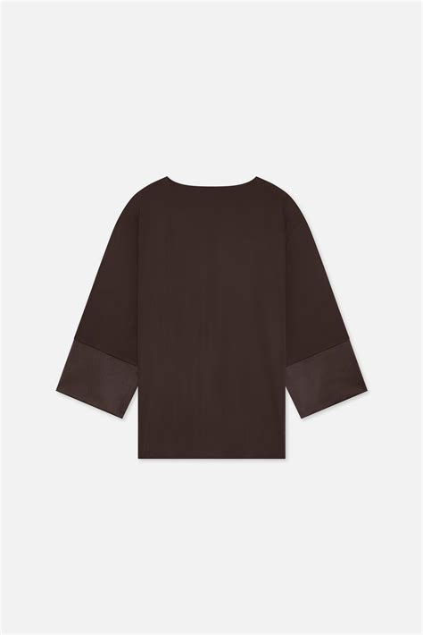Satin Trim Blouse | Dark Brown | MERRACHI