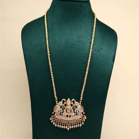 REAL GOLD TONE TRADITIONAL GAJALAKSHMI PENDANT CHAIN - 30 INCHES - MUL