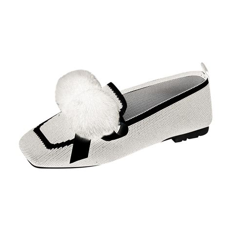 Beige Womens Flats Square Toe With Breathable Mesh Upper One Foot Slip ...