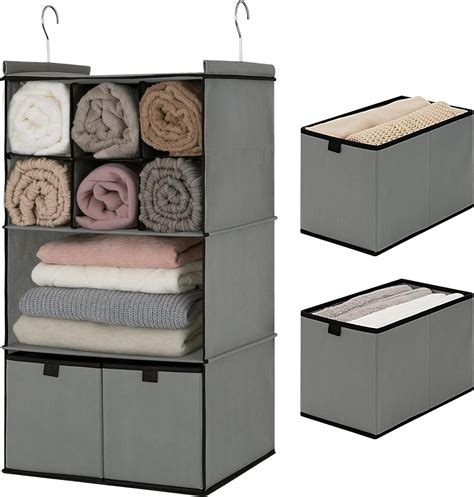 3-Shelf Hanging Organizer, Foldable Hanging Closet Storage, Closet ...