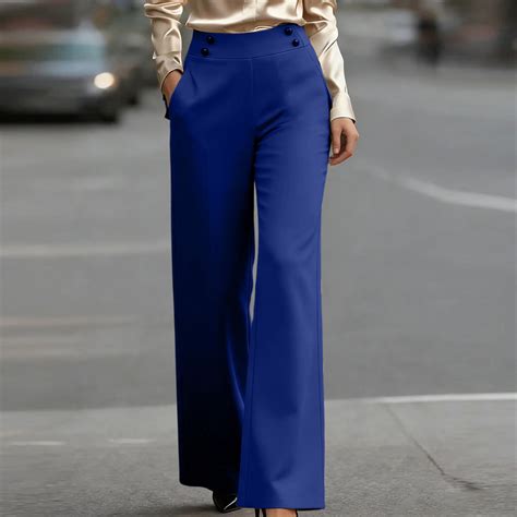 Cutuoiiu Womens Casual High Waist Solid Color Double Button Wide Leg Work Business Pants with ...