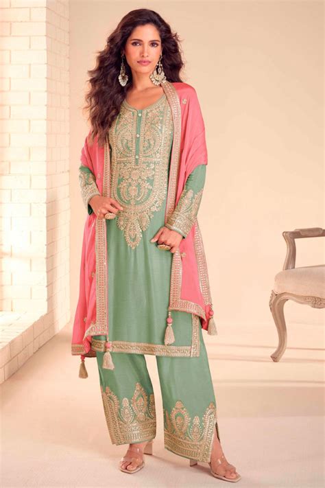 Pista Chinon Embroidered Ready Made Suit – Elegant Ethnic Wear – Meena ...