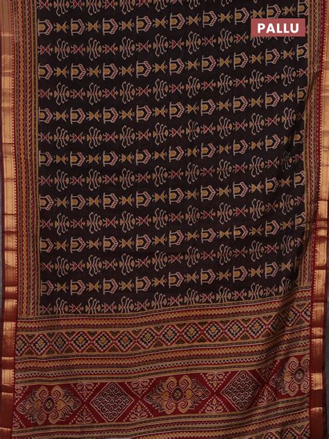 Semi maheshwari cotton saree black and maroon with ikat butta prints a ...