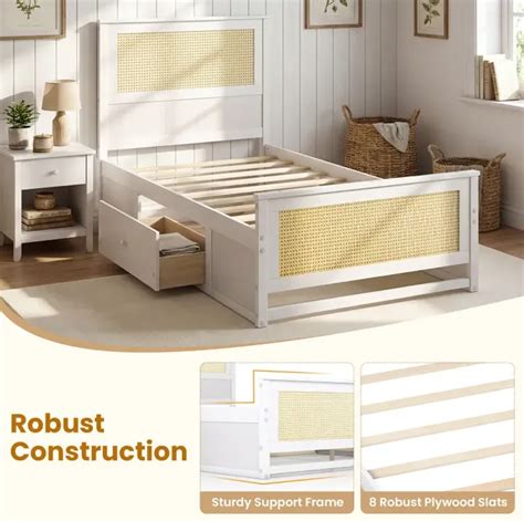 Twin Size Rattan Bed Frame With Storage Drawers Costway | Furniture.com