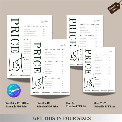 Editable Dark Green Spa Price List Template | Minimalist Salon Menu ...