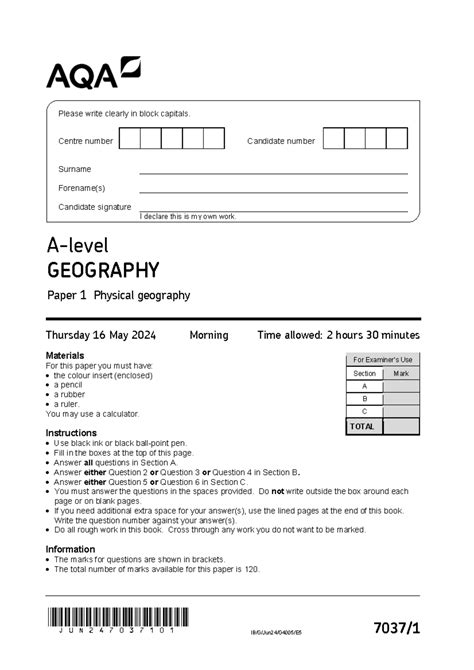 GEOG Paper 1 - Physical Geography Exam Notes (May 2024) - Studocu