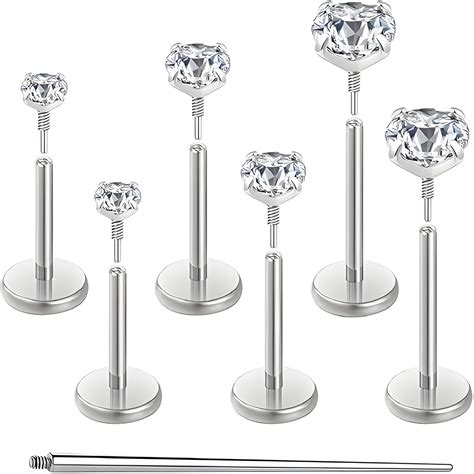 DESIGNICE 20G 18G 16G Flat Back Earrings Stud Nose Ring Titanium Internal Thread Tragus Labret ...