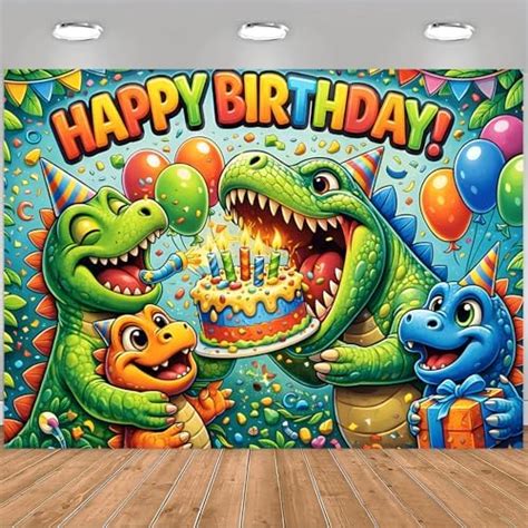 TRUECANVAS Dinosaur Jungle Birthday Backdrop with Balloons & Bunting ...