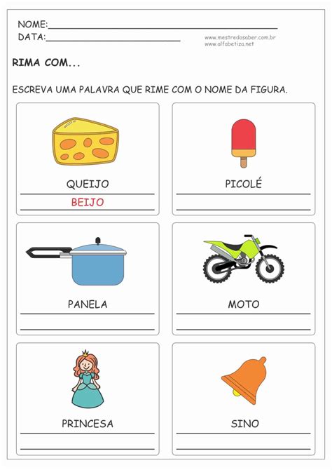 Atividades De Rimas 1 Ano - BRAINBR