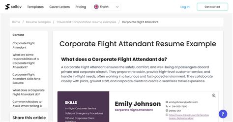Corporate Flight Attendant Resume Example