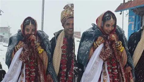 Wedding in heavy snowfall goes viral: UP couple’s marriage in ...