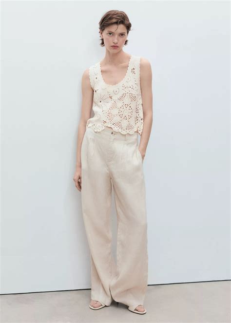 Crochet top with flowers - Women | MANGO OUTLET USA