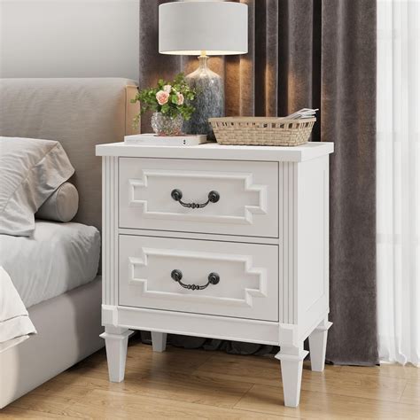 BLANKSPACE Farmhouse White Nightstand wtih Vintage Surface, 26" Tall ...
