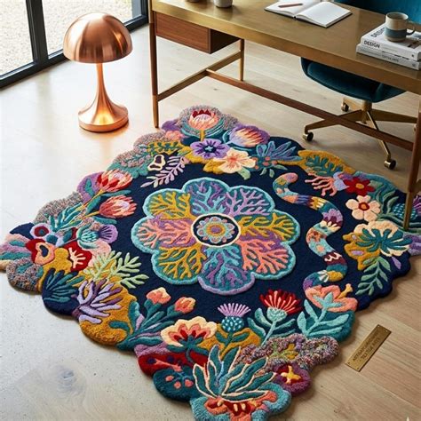 Buy Colorful Floral Hand Tufted Wool Rug – Irregular Botanical Art ...