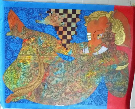 "Ganesha": Blue Acrylic Painting (60x48) by Ramesh Gorjala – ArtZolo.com