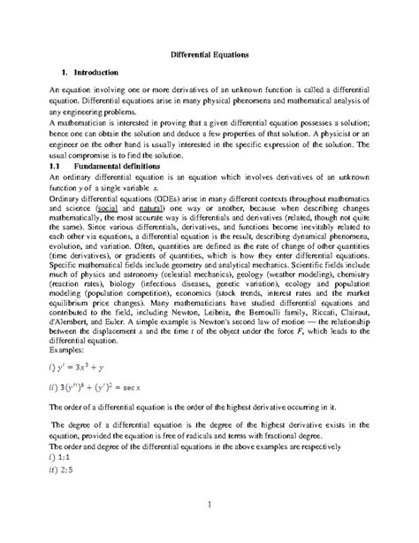Differential Equations 1: Fundamental Concepts and Examples - Studocu