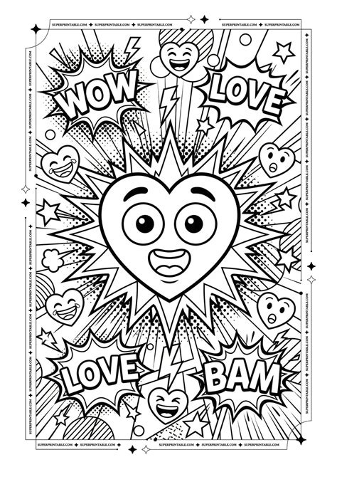 10 Pop Art Heart Coloring Pages (Free PDF Printables)