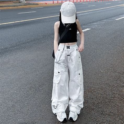 Boy's Cargo Joggers Pants White Sweatpants Women Elastic Waist Cargo ...