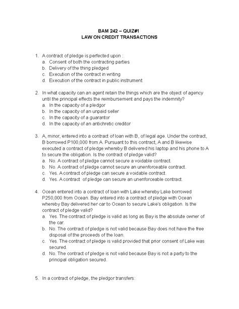 BAM 242 Final Exam Review: Law on Credit Transactions - Studocu