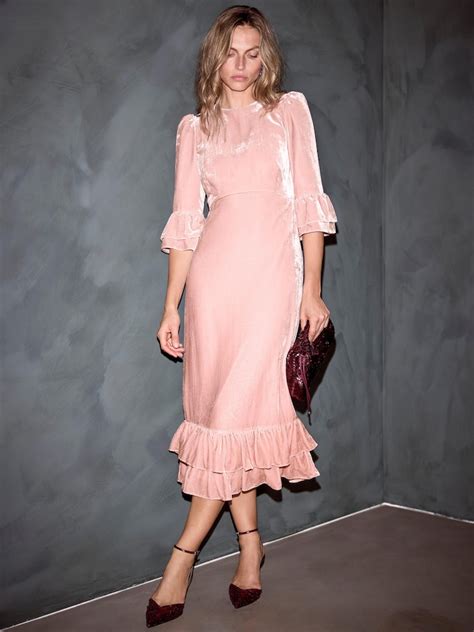 Buy Mint Velvet Natural Pink Velvet Ruffle Midi Dress from Next India