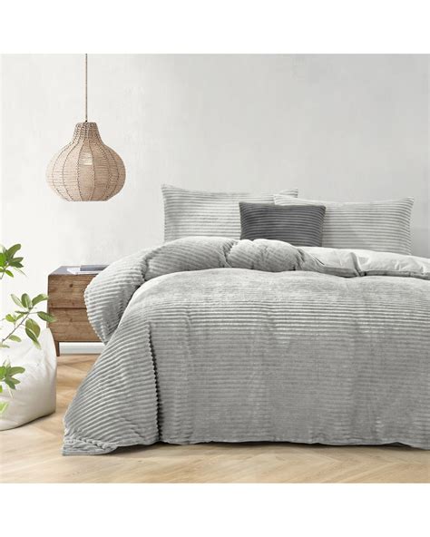 Dreamaker Signature Embossed Corduroy Fleece Quilt Cover Set - Single Bed - Silver Grey - Kmart