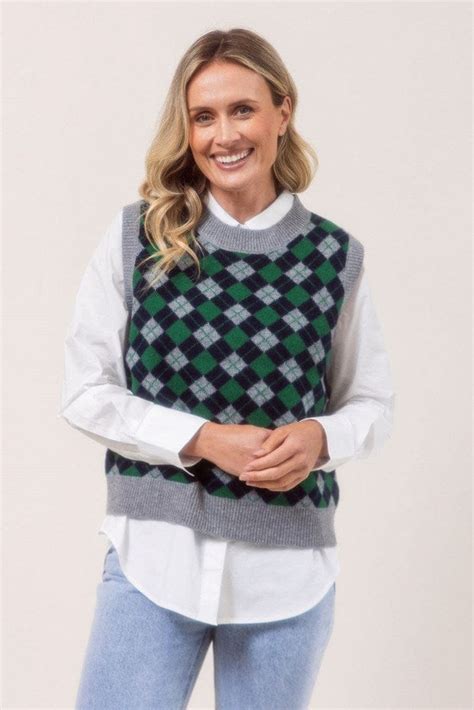 See Saw Womens 100% Merino Wool (Cashfeel) Argyle Vest – Hannas