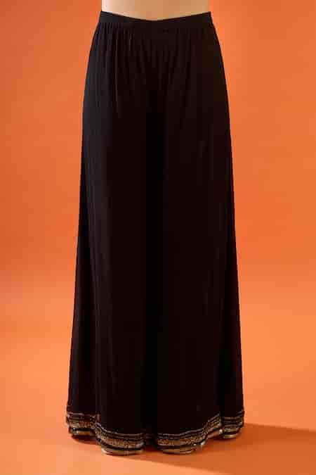 Buy Black Beads, Sequins, Fringe Round Neck Placement Embroidered Kurta ...