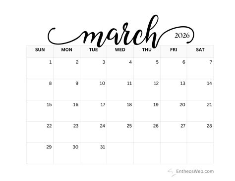 March 2026 Printable Calendars | EntheosWeb - One For All