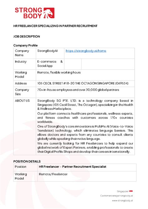 HR Freelancer Job Description for Partner Recruitment at StrongBodyAI - Studocu
