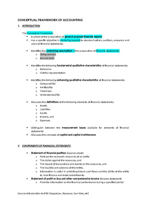 Conceptual Framework of Accounting: Key Elements & Characteristics - Studocu