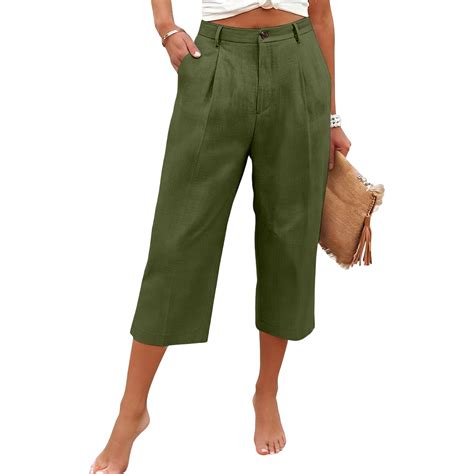 Capri Pants for Women High Waisted Business Casual Dress Pants Summer Linen Wide Leg Pant Trendy ...