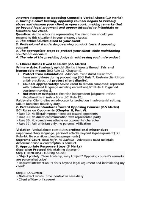 Response to Opposing Verbal Abuse: Legal Ethics & Protocol (10 Marks ...