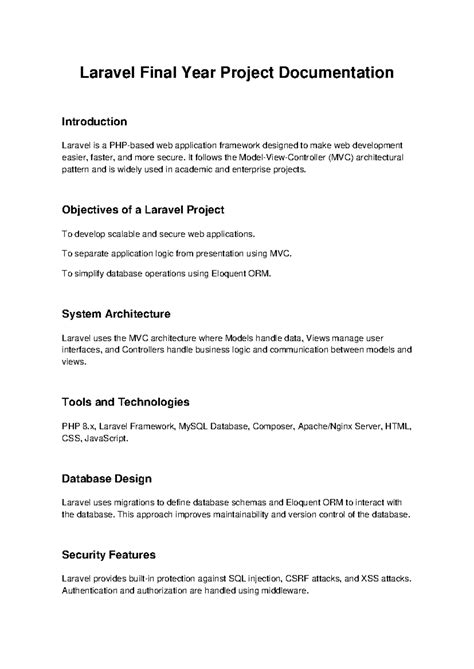 Laravel Final Year Project Documentation Overview - Studocu