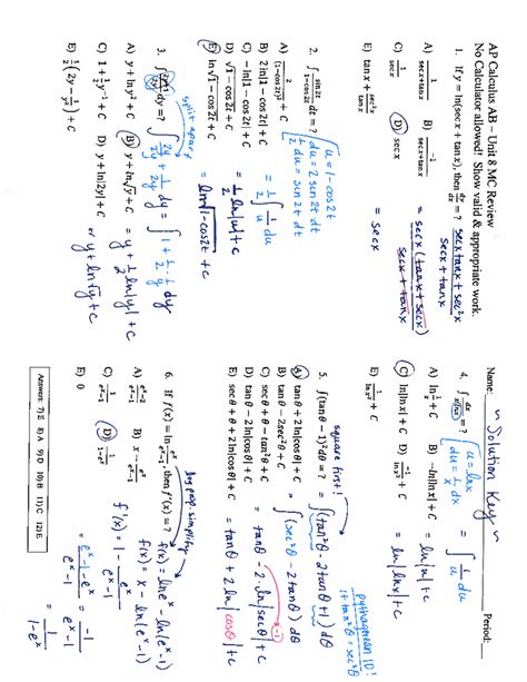 AP Calculus AB U8 MC Review Solutions (No Calculator) - Studocu