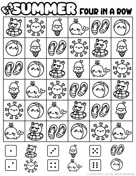 Free Printable Summer Four in a Row Game (Cute Roll & Color Beach Activity) - Sarah Titus