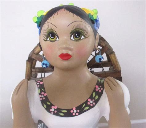 Navarro Lupita Doll GIrl with Bird Cage Ceramic Jalisco Mexico Folk Art ...
