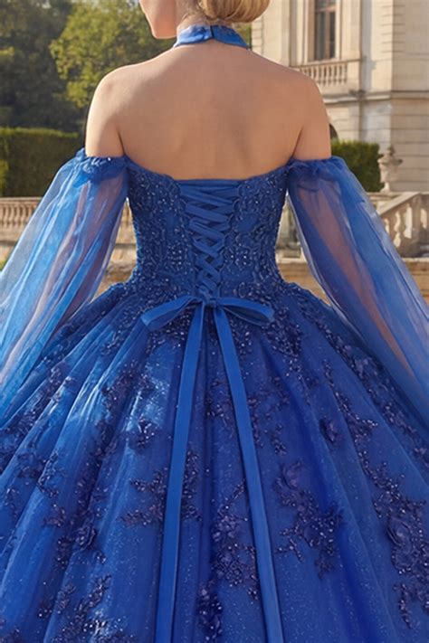 ZAPAKA Women Ball Gown Quinceanera Dress Royal Blue Halter Neck ...